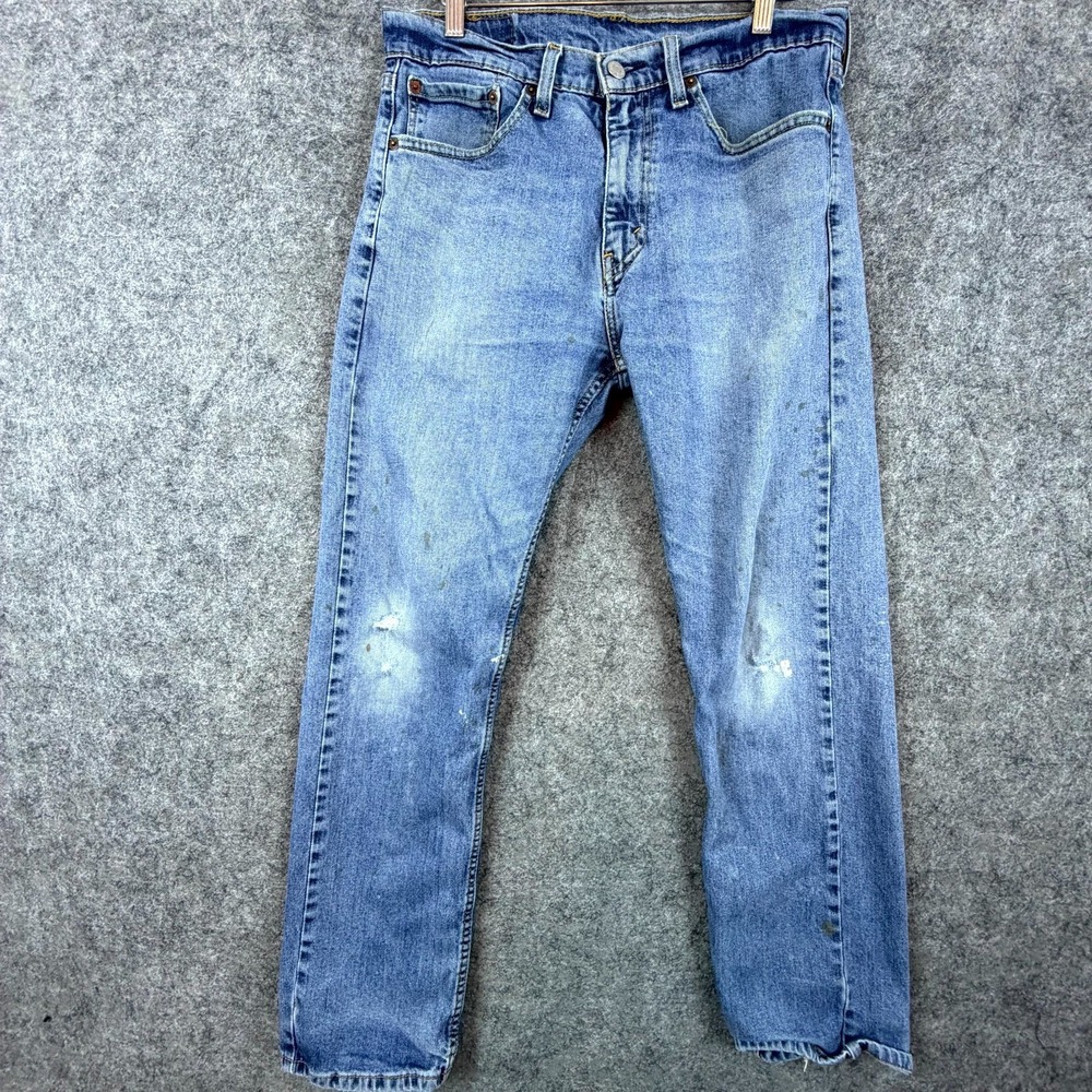 Levi's 505 Jeans Mens 32 Blue Denim Medium Wash Mid Rise Straight Leg Distressed